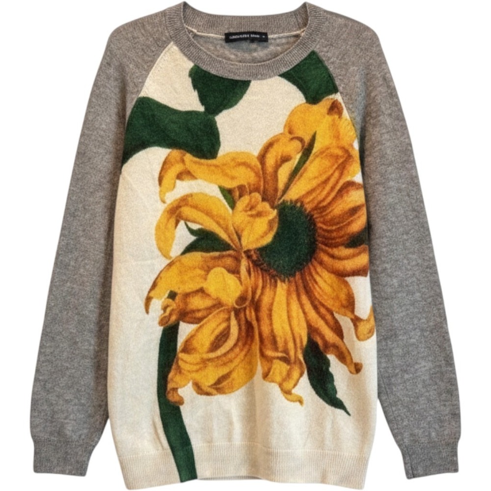 SAMANTHA SUNG Anthropologie Sunflower 100% cashmere knit sweater crewneck